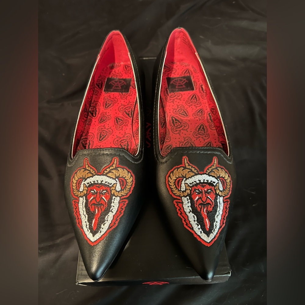 Strange Cvlt Dagger Krampus flat slip on shoes
